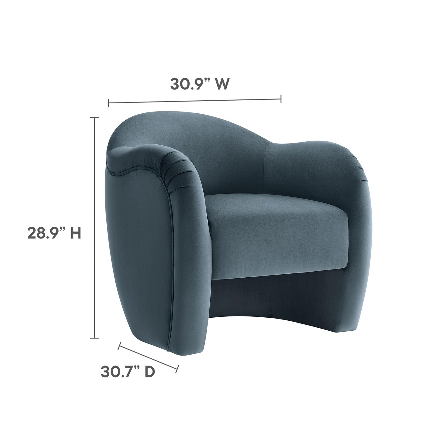 Modway Compose Barrel Chair with Performance Velvet Fabric in Cadet Blue – Upholstered Accent Armchair with Curved Backrest – Cozy Lounge Chair for Reading – Round Comfy Single Sofa Club Chair