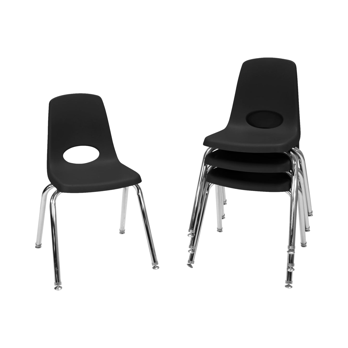 FDP 16" School Stack Chair, Stacking Student Seat with Chromed Steel Legs and Nylon Swivel Glides for in-Home Learning or Classroom - Black (4-Pack), 10383-BK
