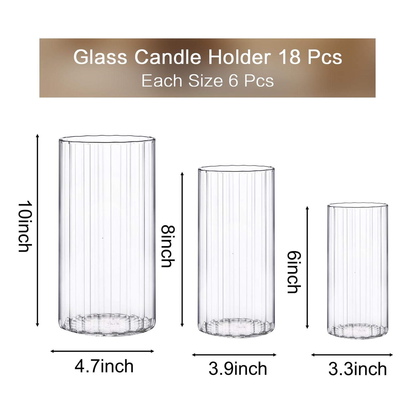 PHOSPHOR 18 Pcs Cylinder Glass Candle Holder 6'', 8'', 10'', Hurricane Candle Holder for Pillar Candle Tall Glass Cylinder Centerpieces Vases Floral Room Decor