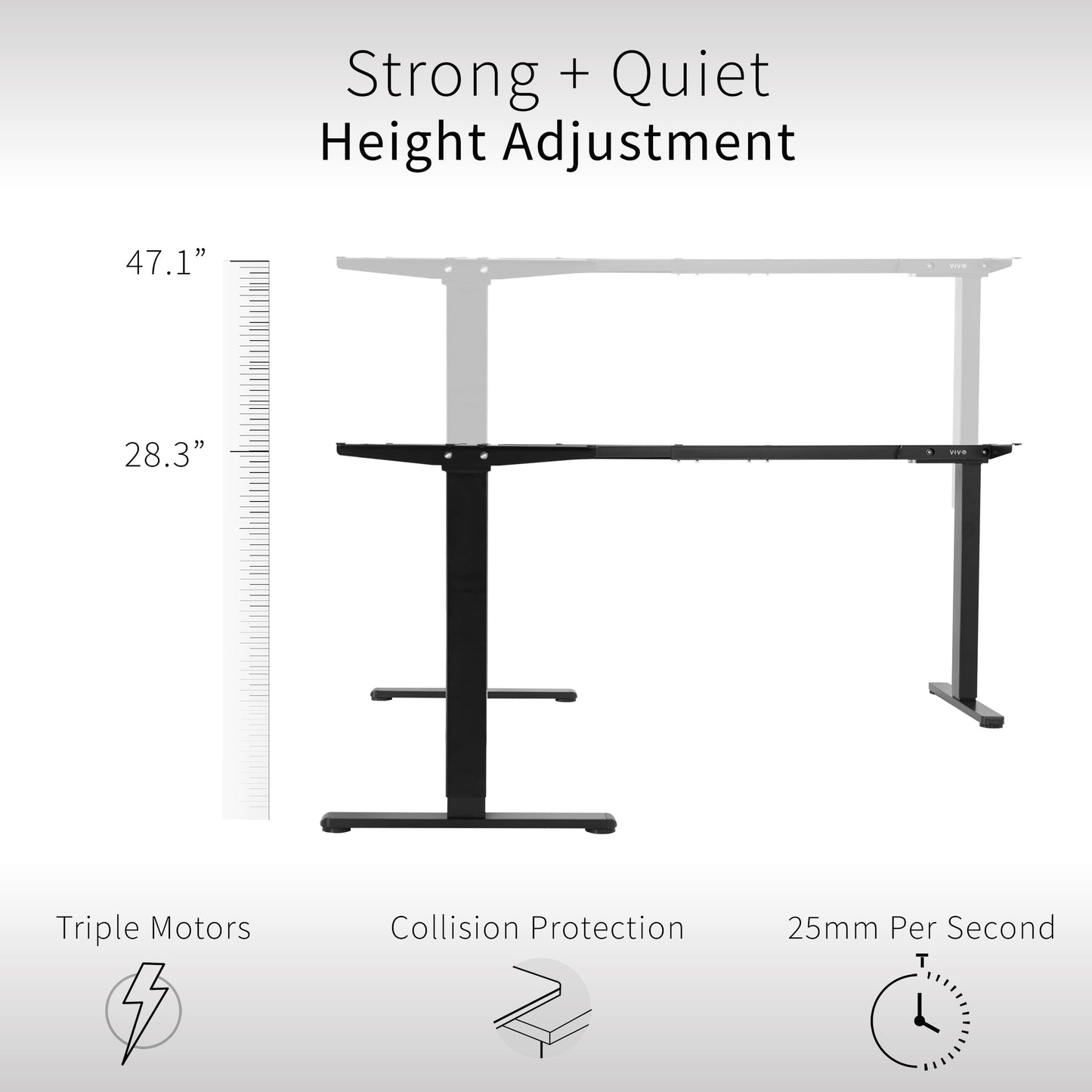 VIVO Electric Multi-Motor Height Adjustable Corner 3 Leg Standing Desk Frame, Sit Stand Ergonomic L Frame with Push Button Controller, Black, DESK-V123EB