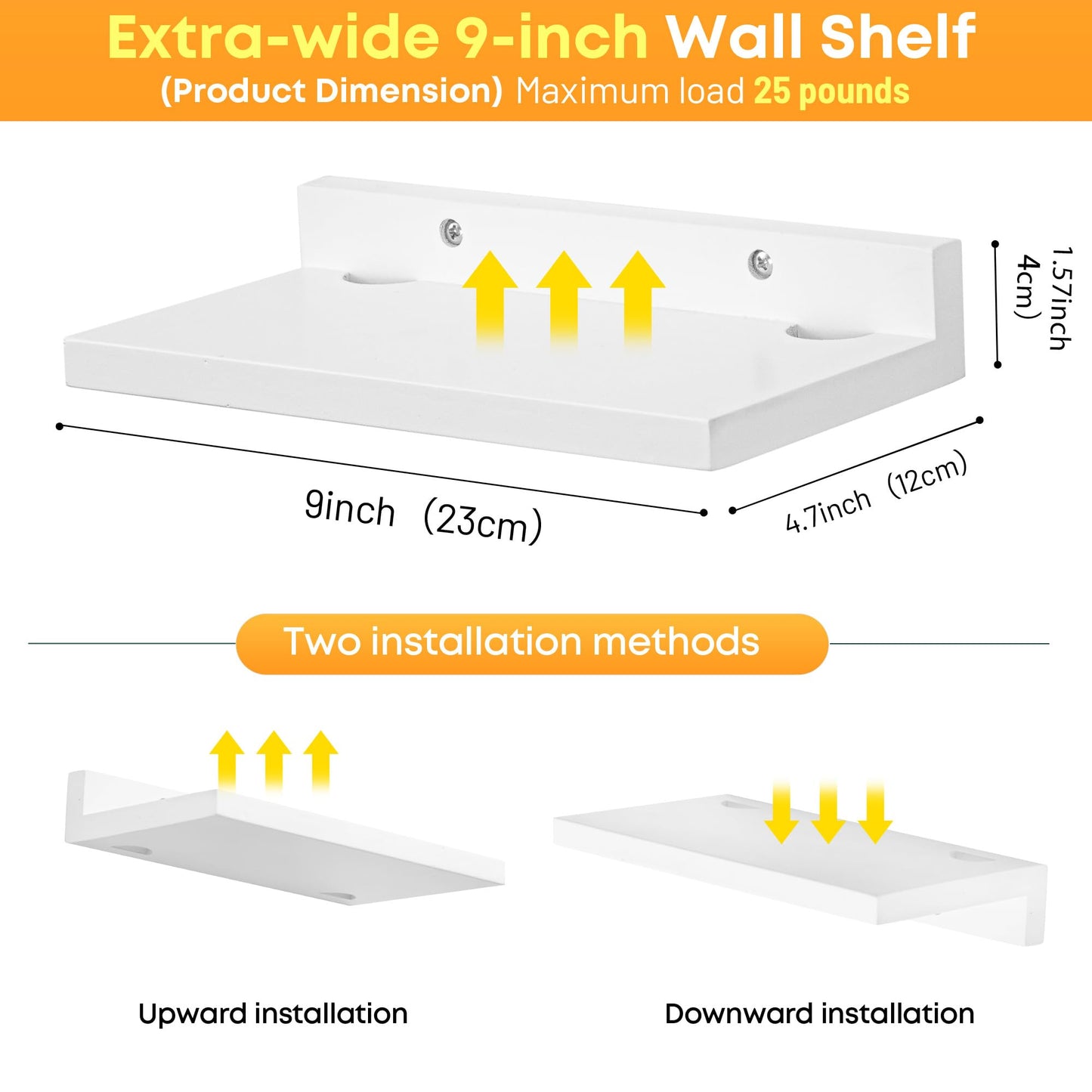 FURAOMEILI Small Floating Shelf for Wall,9X5 Inch Wall Mounted Shelf with Cord Hole,Small Display Shelves for Cameras, Webcam, Router,Smart Speaker,Action Figures-2 Pcs(White