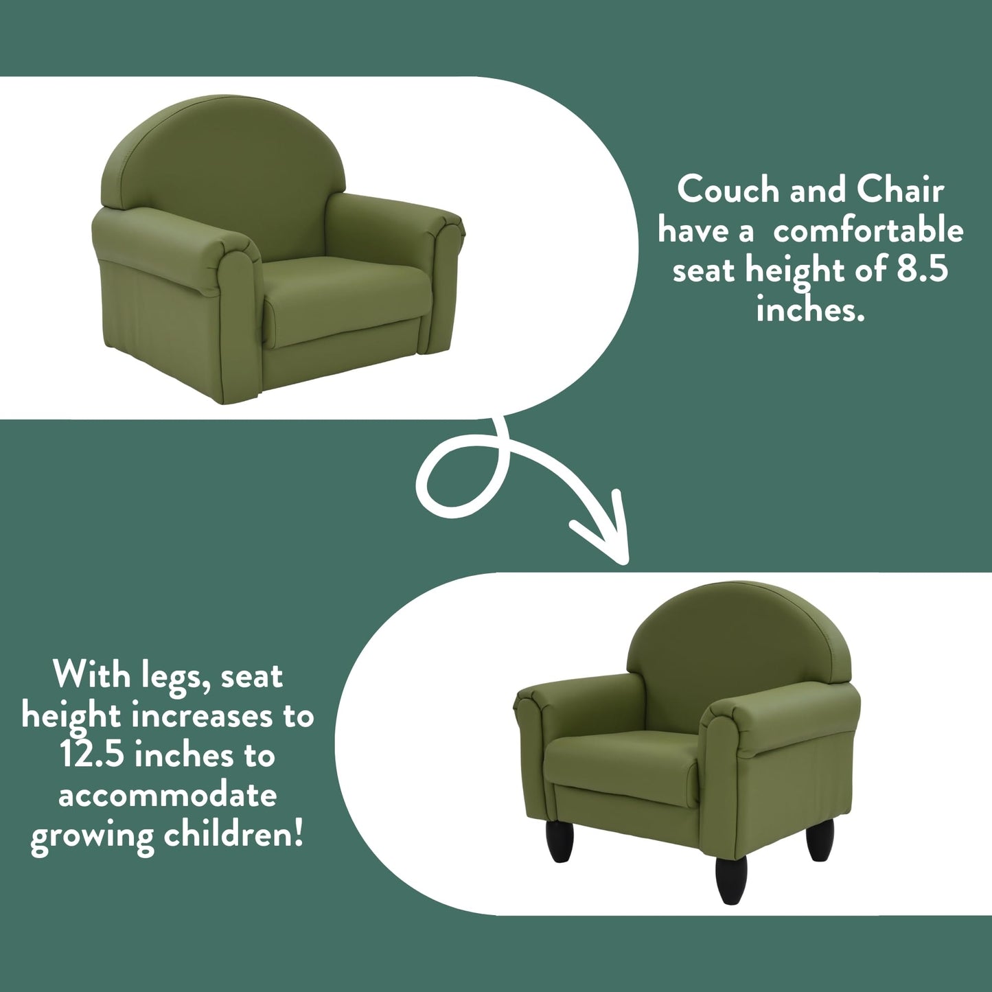 Children's Factory As We Grow Chair and Couch, Flexible Seating for Daycare or Preschool, Kids Reading Couch, Playroom Furniture, Sage