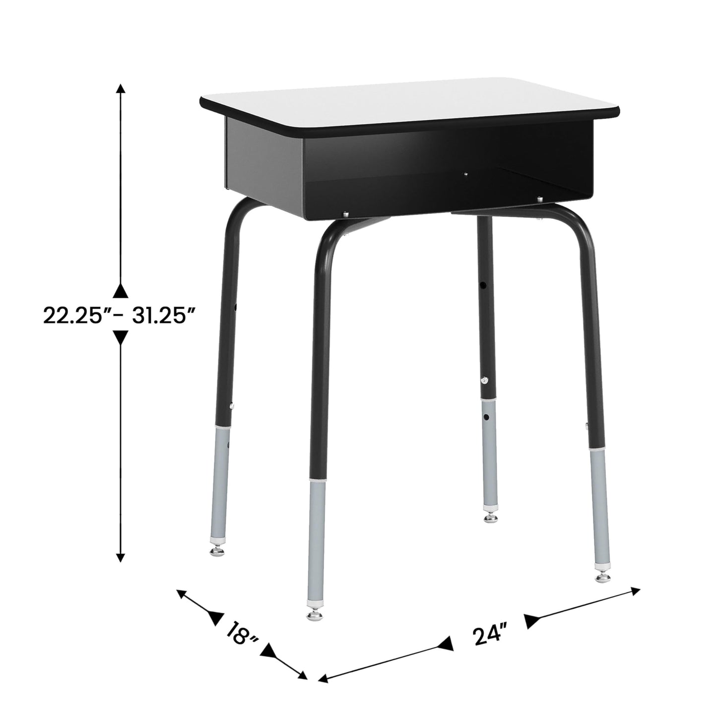Flash Furniture Hercules Student Desk with Open Front Metal Book Box, Desktop, and Frame and Heavy-Duty Flex Comfort Classroom Stack, Set of 1, Gray Top/Black Chair