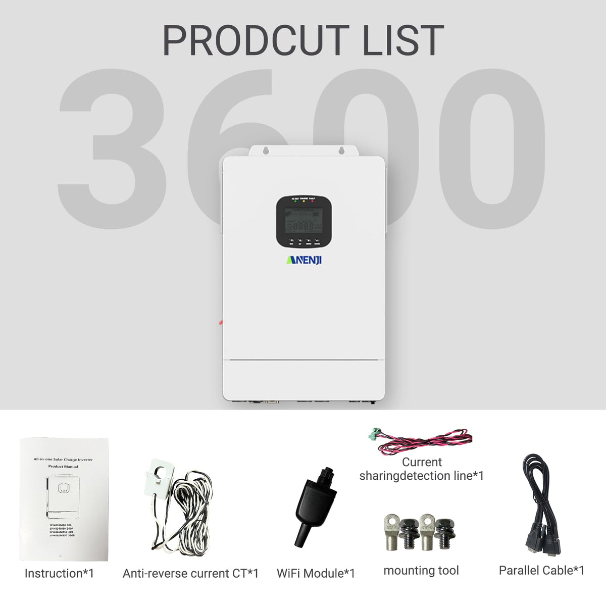 3600W Hybrid Solar Inverter 48V,DC to 110V AC,Built in 80A MPPT Controller,Multi 6 Unit Parallel,Pure Sine Wave,Off-Grid+On-Grid Systems with WiFi 120V Output for Home Backup Support Li Battery BMS