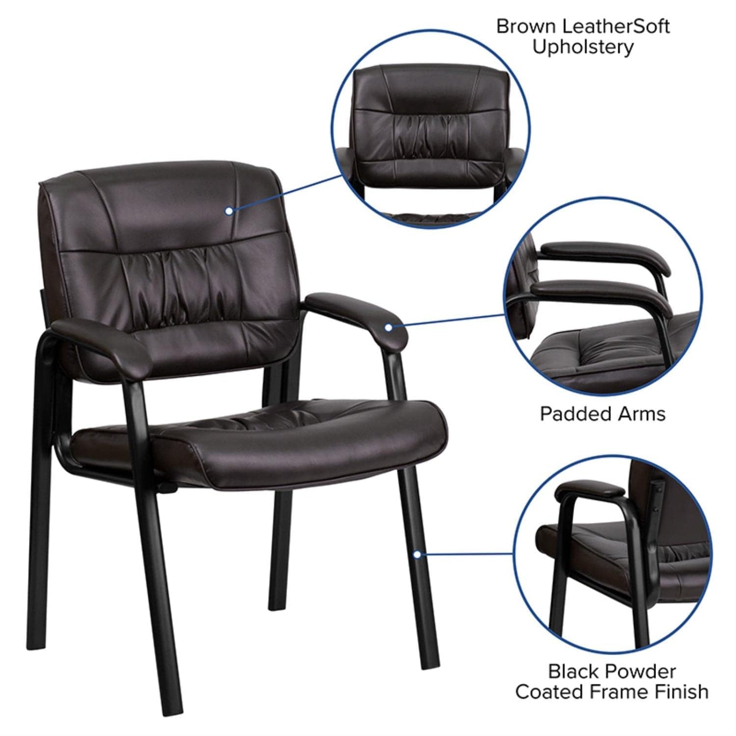 Flash Furniture Haeger LeatherSoft Tufted Executive Reception Chair with Padded Armrests, Upholstered Side Chair for Living Room or Office, Brown