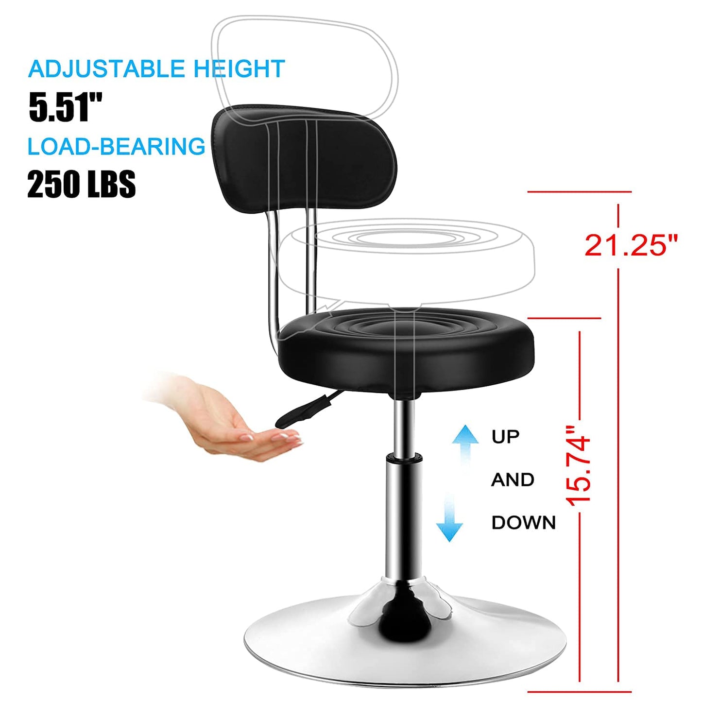 PenghaiYunfei Round Modern Chair Salon Ergonomic Office Chair with Backrest, Height Adjustable Cashier Front Desk Bar Bedroom, Study, Student，Beauty Office Home Kitchen Barstool(Black)
