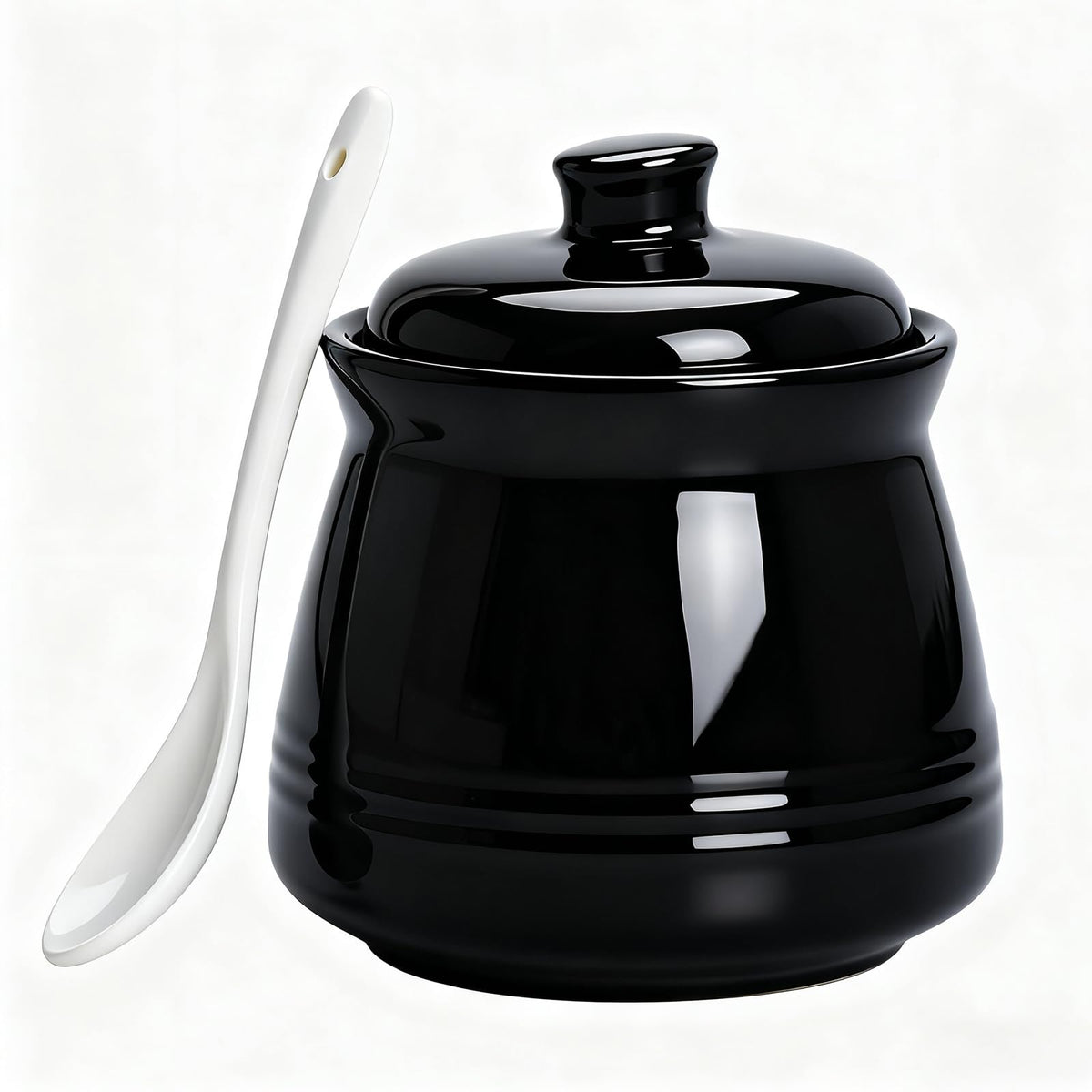 Fcreimd Sugar Bowl Ceramic Sugar Jar, Sucrier 12 oz Sugar Container with Lid and Spoon (Black)