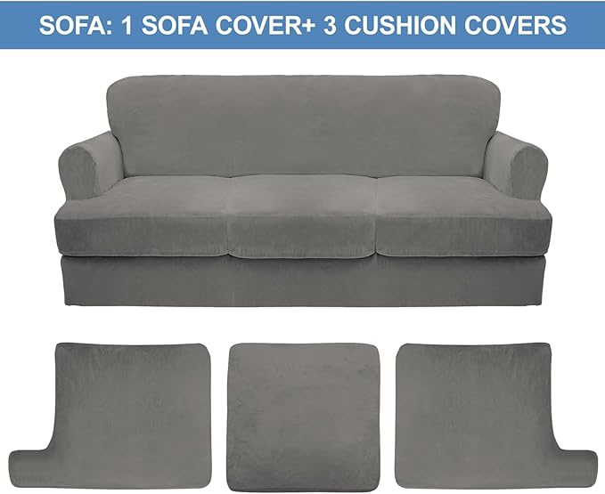 CUCRAF T Cushion Sofa Cover 4 Piece Slipcovers, Soft Thick Velvet Couch Cover