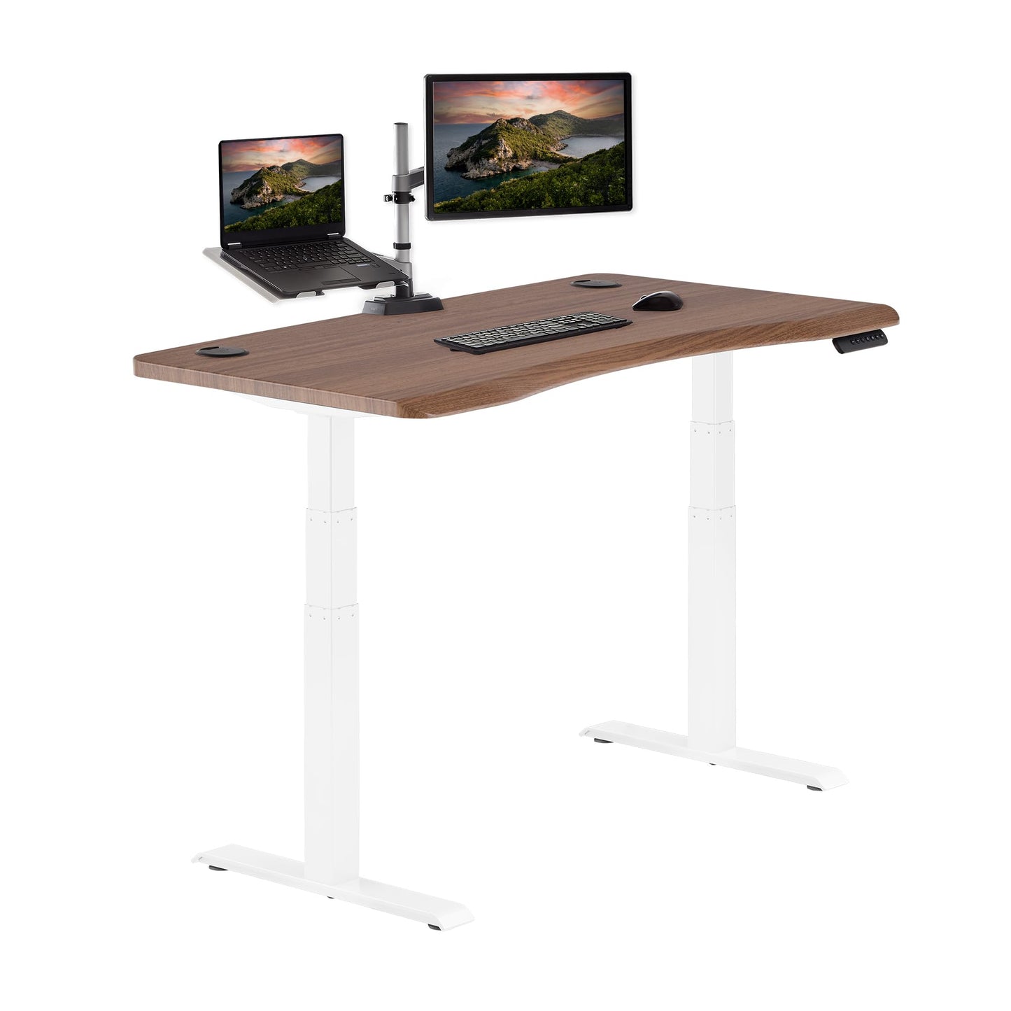 Vari Ergo 54x26 Electric Standing Desk – Height Adjustable Sit Stand VariDesk + Curved Waterfall Edge, 4 Memory Settings, Quick Assembly, Cable Management, 200 lb Capacity – Walnut (2 Boxes)