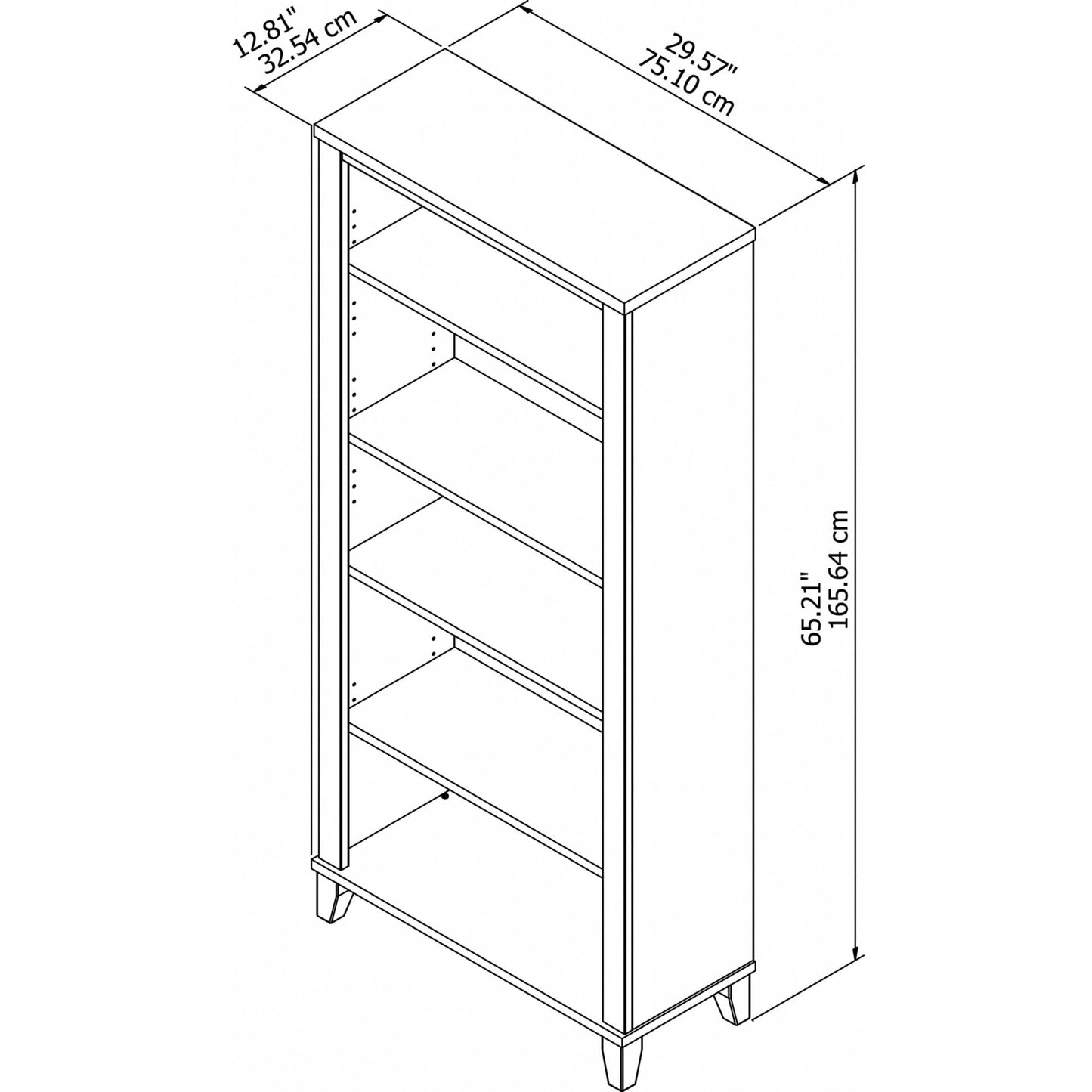 Bush Home Somerset 5 Shelf Bookcase in Storm Gray, Tall Bookshelf, Large Book Shelf for Living Room, Home Office, or Entryway