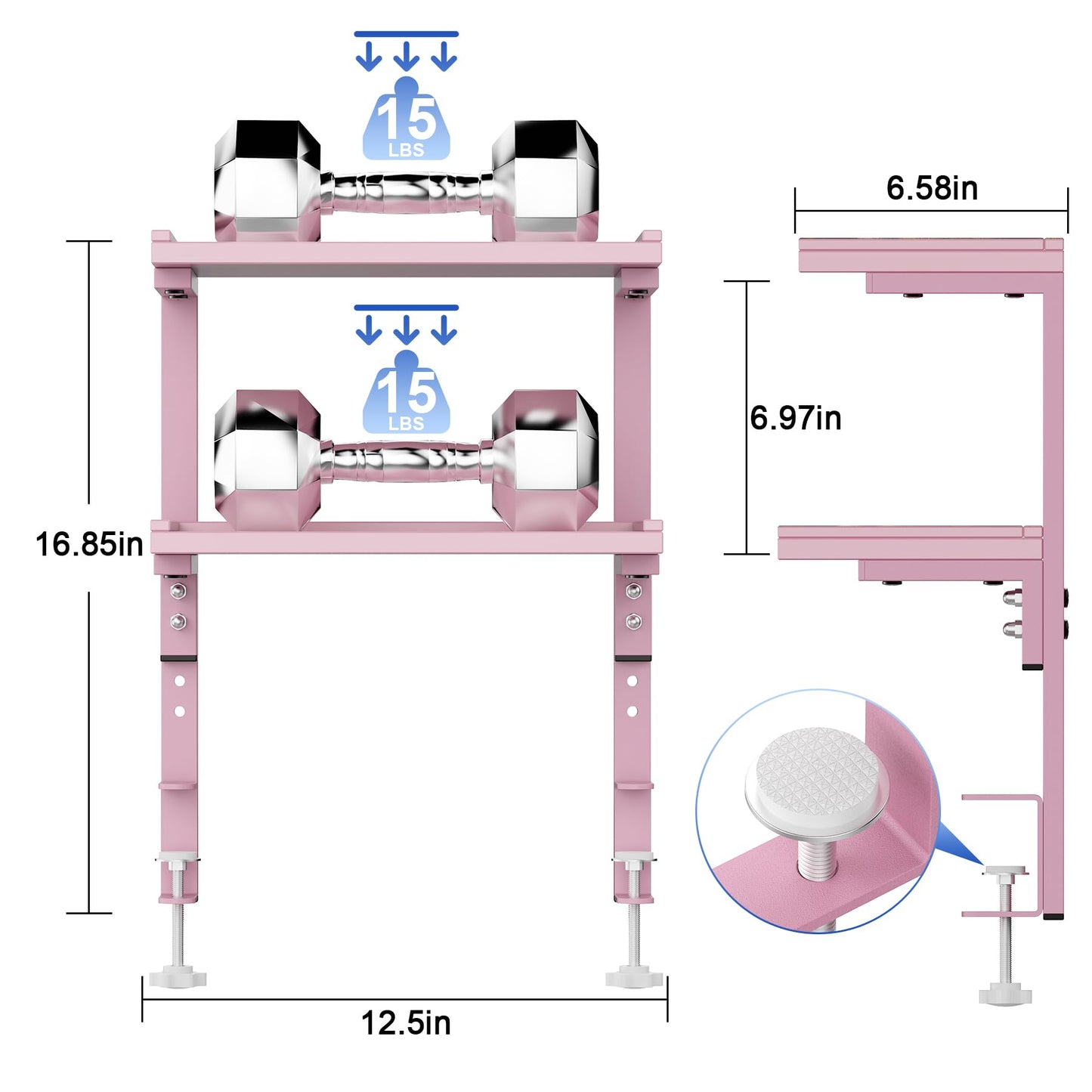 OUTIOE 2-Tier Desk Shelf, Expandable Under Desk Storage, Clamp on Desk Shelf, Desktop Accessories for Offices, Study Rooms, and Game Rooms (Pink)