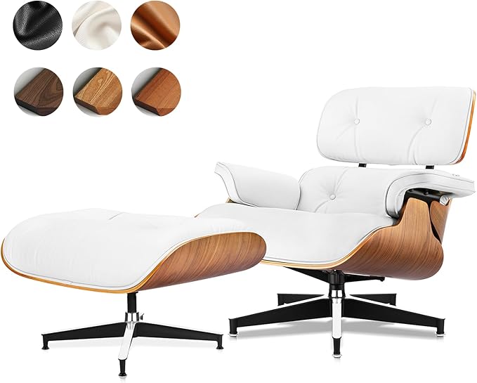 Top Grain Leather, Mid Century Chaise Lounge Chair and Ottoman, Modern Chair