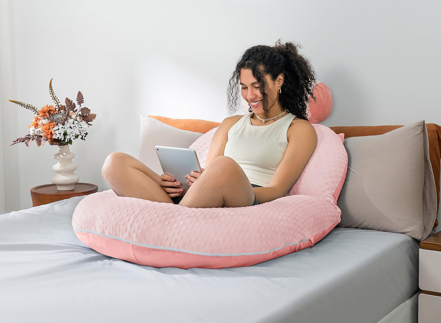 INSEN Reading Pillow, Back Pillow for Sitting in Bed for Reading, Nurse & Relax, Reading Pillow for Adults, Moms & Kids, Sit Up Pillow for Bed, Double-Sided Pink