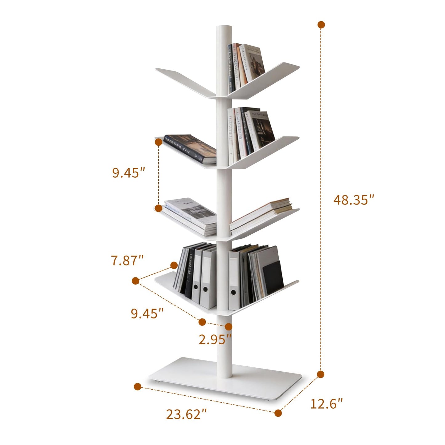 Luttasa 5 Tier Metal Spine Bookshelf Tower, Metal Vertical Bookshelf Display Shelf for Collectibles, Fgures, for Study Room, Living Room, Office, Bedroom (White, 5 Tier(V-Shaped))