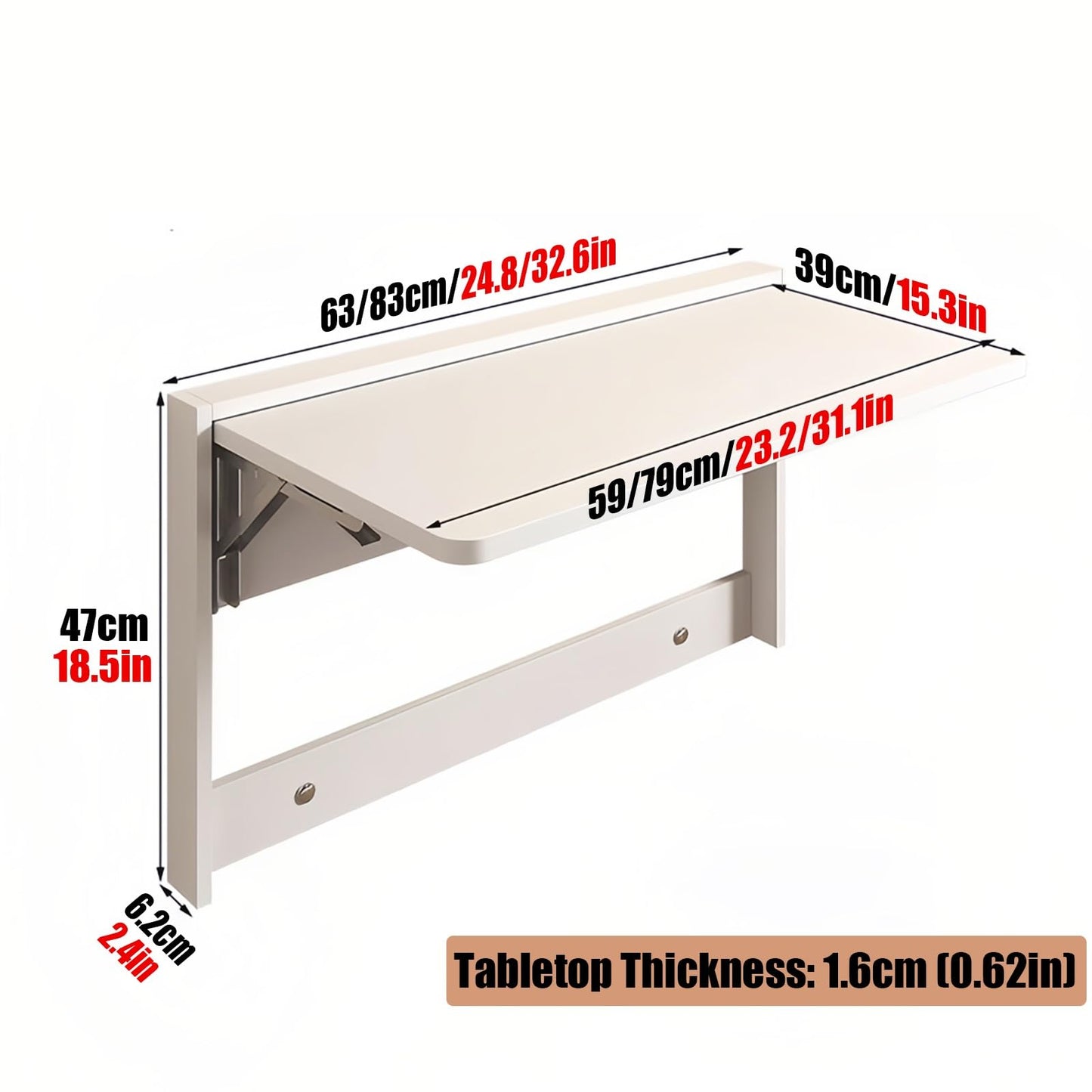 Wall Mounted Folding Workbench - Space-Saving Murphy Desk for Home Office, Study, Bathroom, or Laundry Room - Versatile Floating Laptop Desk, 83x47cm