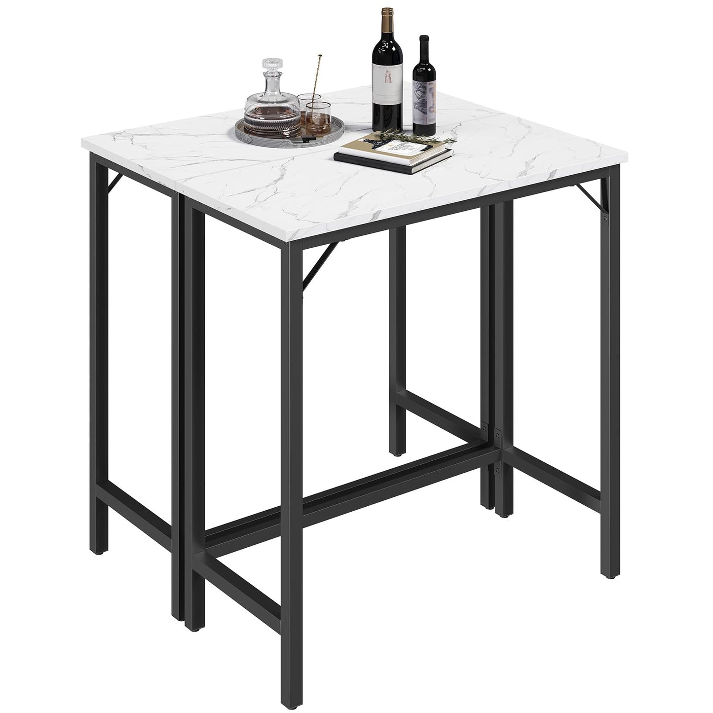 MAHANCRIS Narrow Bar Table, 63-Inch Pub Table for Dining Room, Counter Bar Tables with Sturdy Metal Frame, Connectable Bar Table, Multifunctional Console Table, Marble and Black BTHM1601