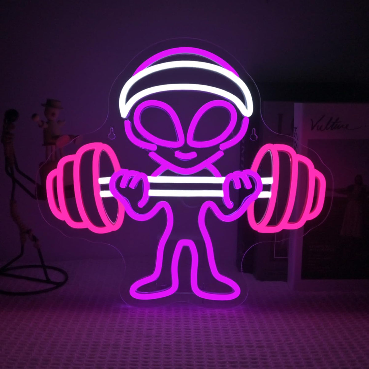 LUCUNSTAR Alien Neon Sign Dumbbell Gym Led Wall Decor LED Alien Light Shop Bar Man Cave Teen Room Game Room Decor Hip Hop Party Neon Signs Wall Decor Party Bedroom