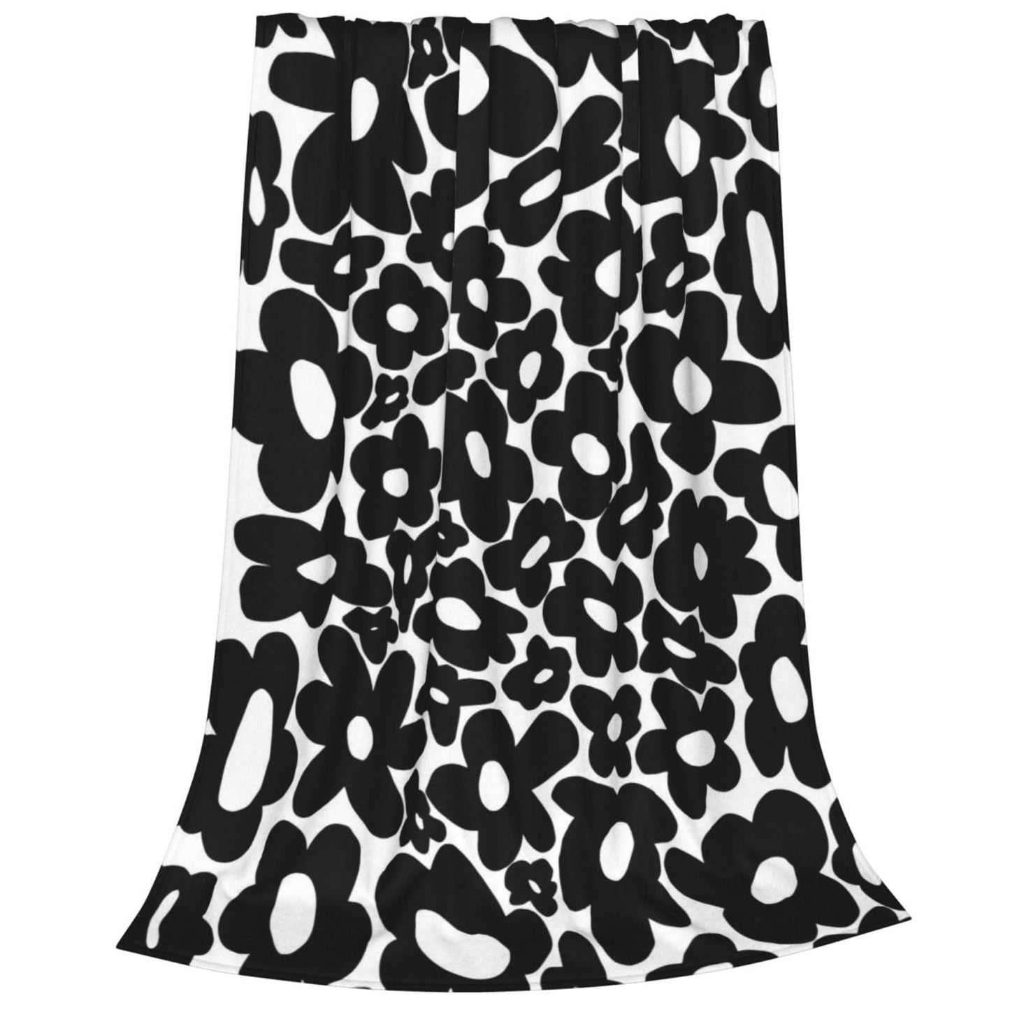 Retro 70s Black and White Flowers Throw Blanket 50"X40" Lightweight Flannel Throws Blankets for Couch Bed Sofa Living Room Bedroom Home Decor,Soft Cozy Fluffy Fuzzy Plush Blanket for All Season