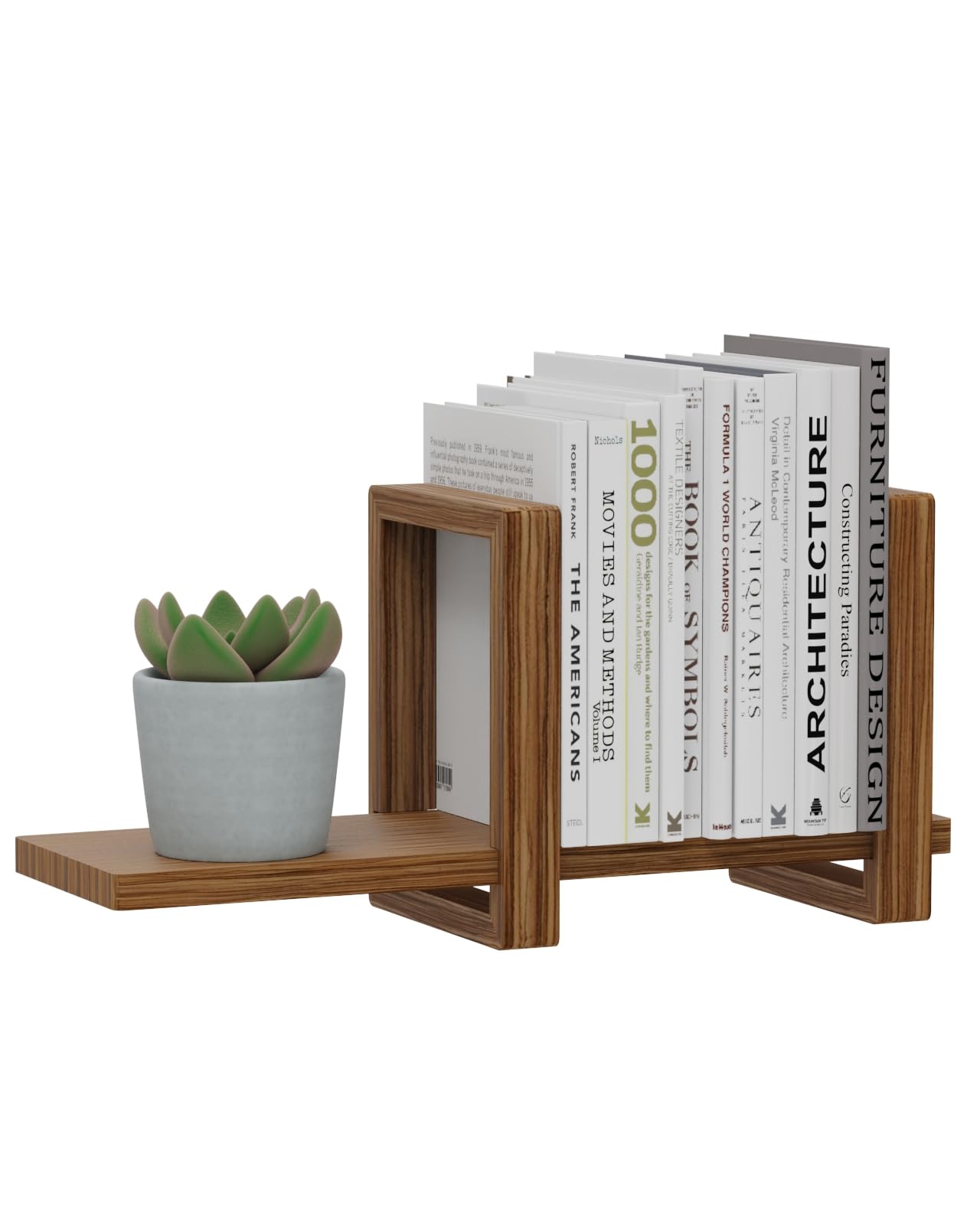 100% Solid Wood Adjustable Desktop Bookshelf, Retro Tabletop Bookshelf, Desk Shelf Holder for Living Room, Home, Office, Perfect for Magazine, Books, Cookbooks, No Tools Required to Assemble (Brown)