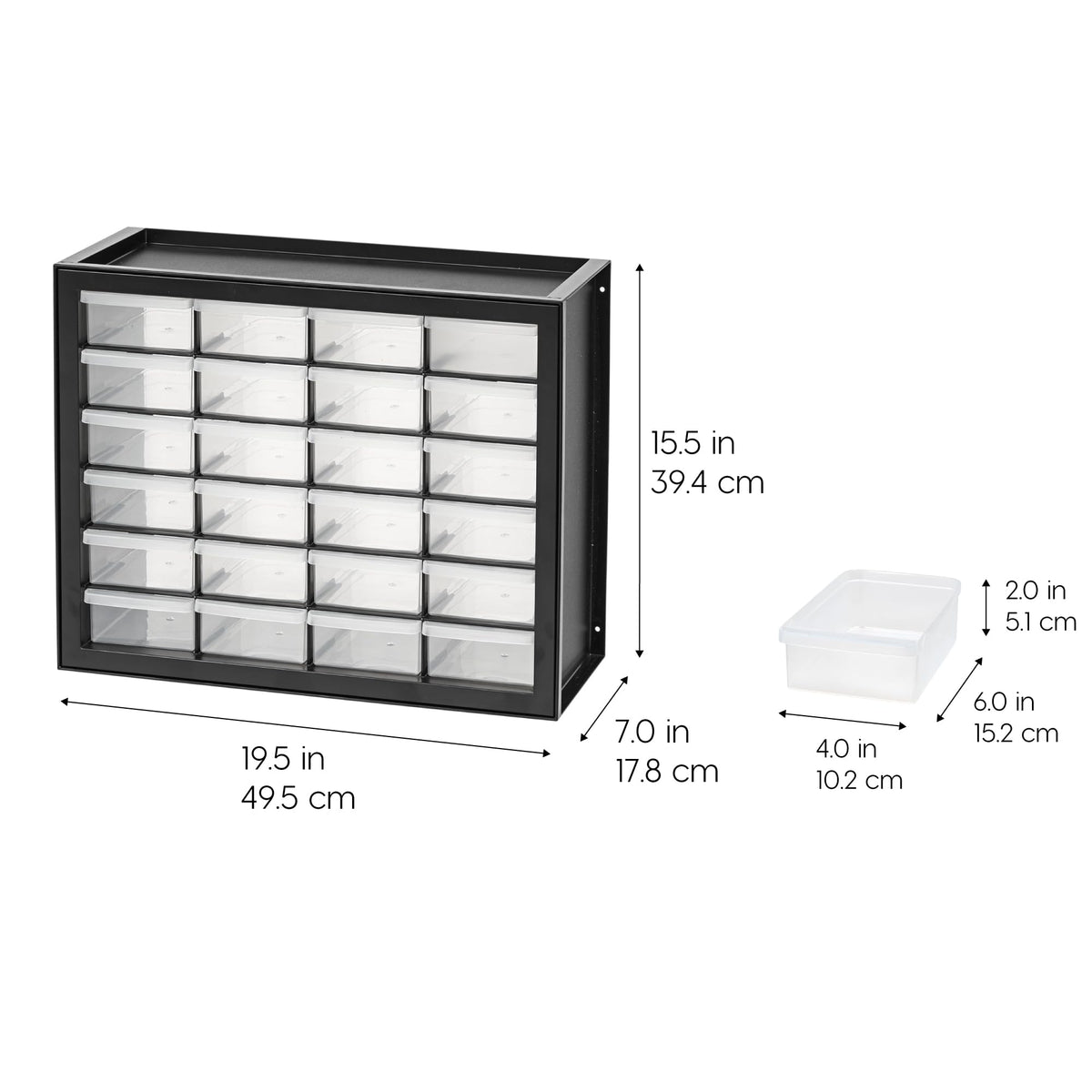 IRIS USA 24-Drawer Plastic Storage Organizer, Made in USA, Teacher Toolbox, Multi Drawer Cabinet For Garage Tools Beads Balloons Building Bricks Crafts Stickers Small Business Scrapbook Art, Black
