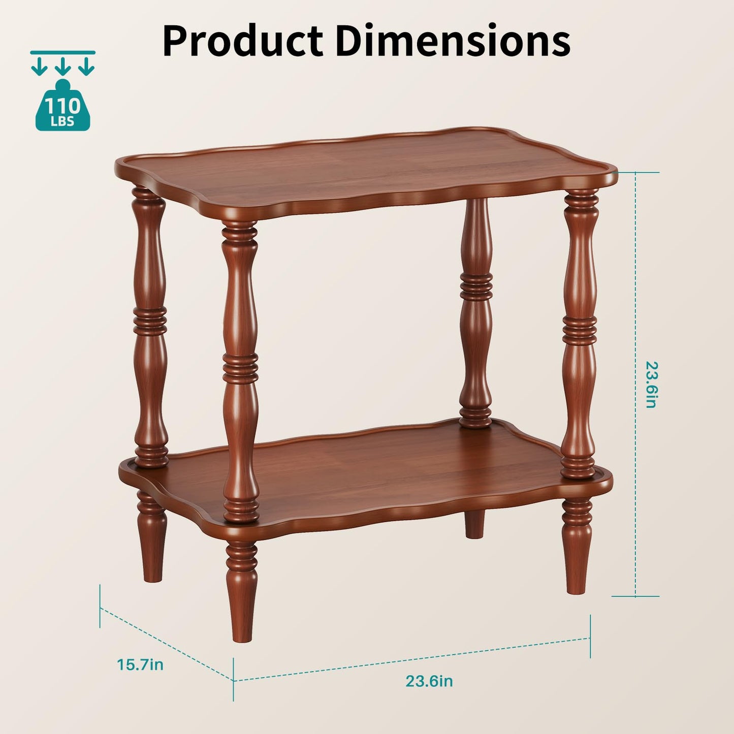 Solid Wood End Table Living Room - 23.6" H Small Narrow Rectangle End Table Wooden, Dark Real Wood Vintage Antique Brown Side Bedside Table Nightstand for Small Spaces with Open Storage Shelf