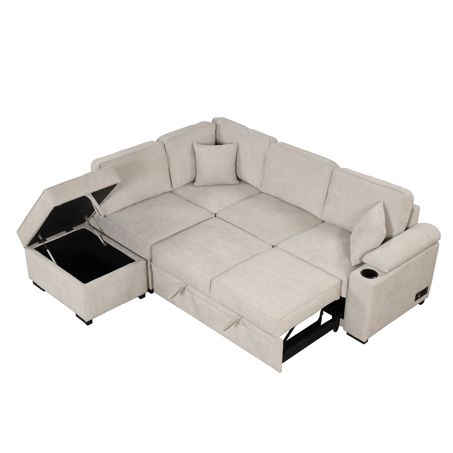 ERYE 84.7-Inch Left Facing Corner Sleeper Sectional Sofa Bed for Living Room Office,L-Shaped Fabric Upholstered Convertible Pull Out Sleeper Couch Bed W/Storage Ottoman