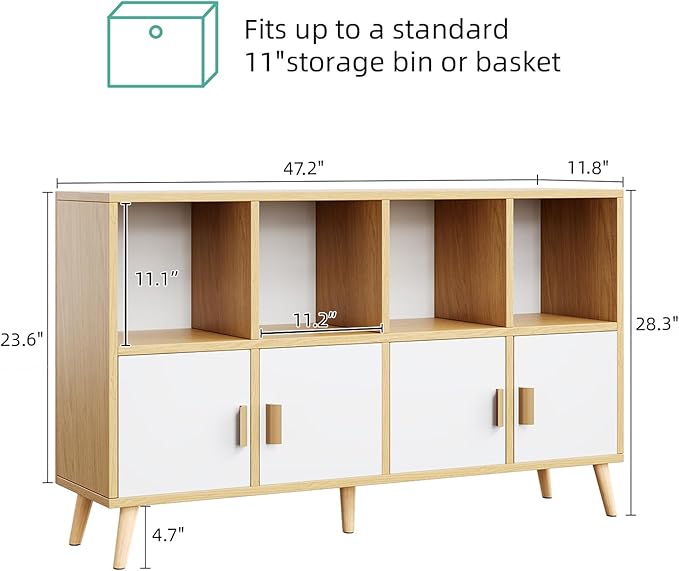8-Cube Storage Organizer with Doors & 5 Solid Wood Legs, Mid-Century Modern