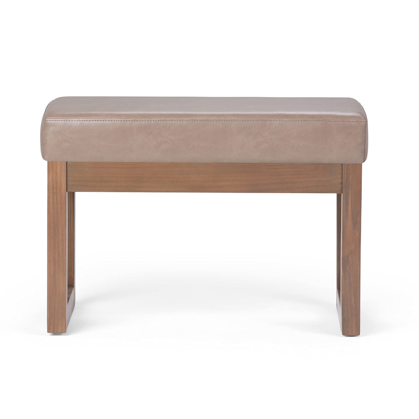 SIMPLIHOME Milltown Small Ottoman Bench - 27" Wide x 18" High Upholstered Vegan Leather Rectangle Footstool Ottoman in Ash Blonde, Contemporary Bench for Living Room with Cushioned Seat, Assembled