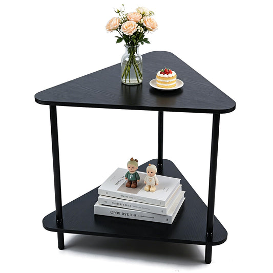 TECHYAP Black Triangle Side Table, 22" Small Corner End Table Triangle Night Stand 2-Tier with Storage Shelf, Coffee Corner Tables for Living Room Bedroom Nightstand ModernMinimalist Bedside Table
