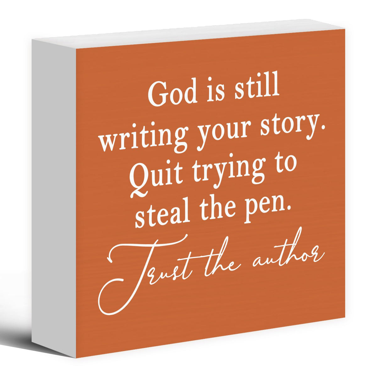 Luipk God Is Still Writing Your Story Orange Wood Box Sign Desk Decor 5X5, Christian Scripture Bible Verse Prayer Room Block Sign Decorations for Home Office Wall Tabletop Shelf Decor