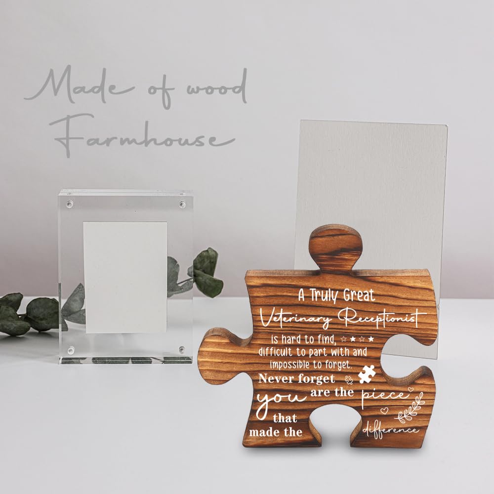 Veterinary Receptionist Appreciation Desk Decor Thank You Gift for Vet Clinic Staff Wooden Puzzle Desk Sign Coworker Recognition Animal Hospital Office Decorative Signs Plaques Y2C50