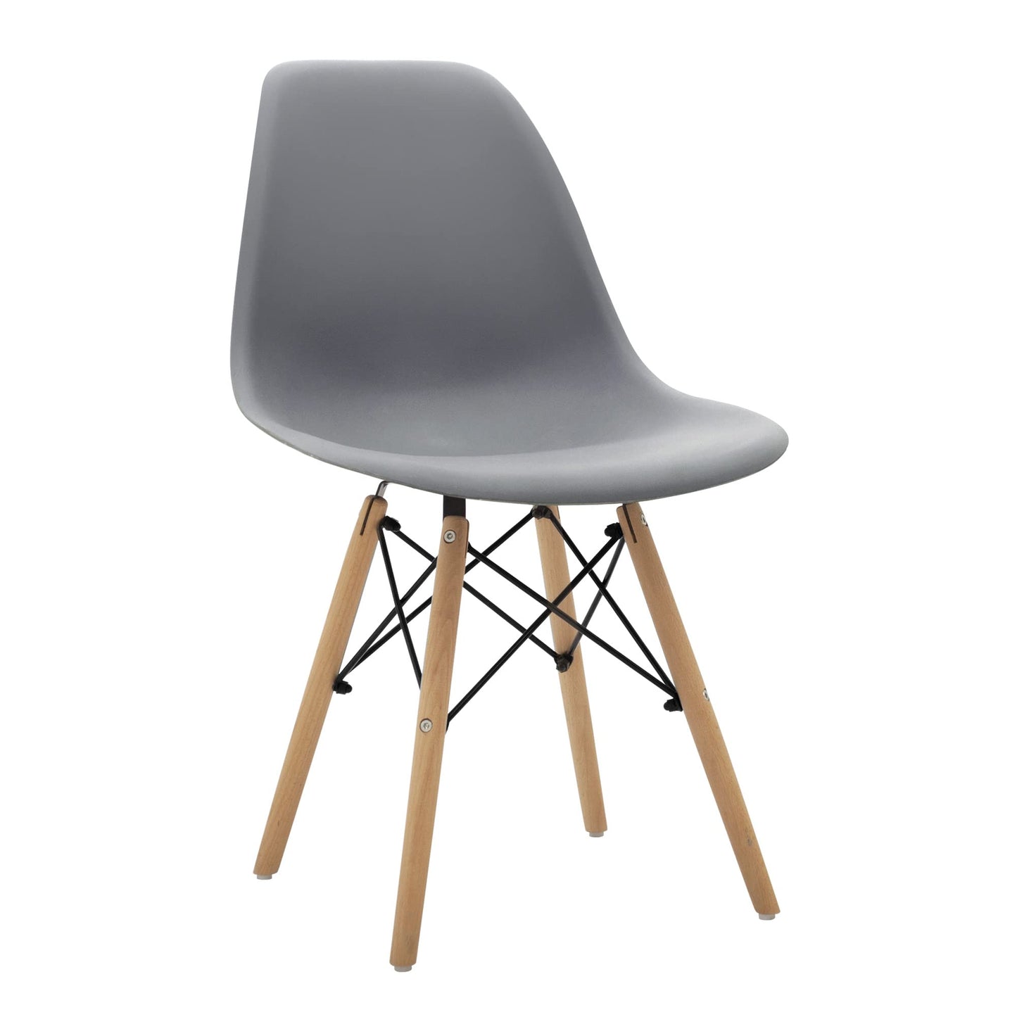 CangLong Modern Mid-Century Shell Lounge Plastic Natural Wooden Legs for Kitchen, Dining, Bedroom, Living Room Side Chairs, Set of 1, Grey