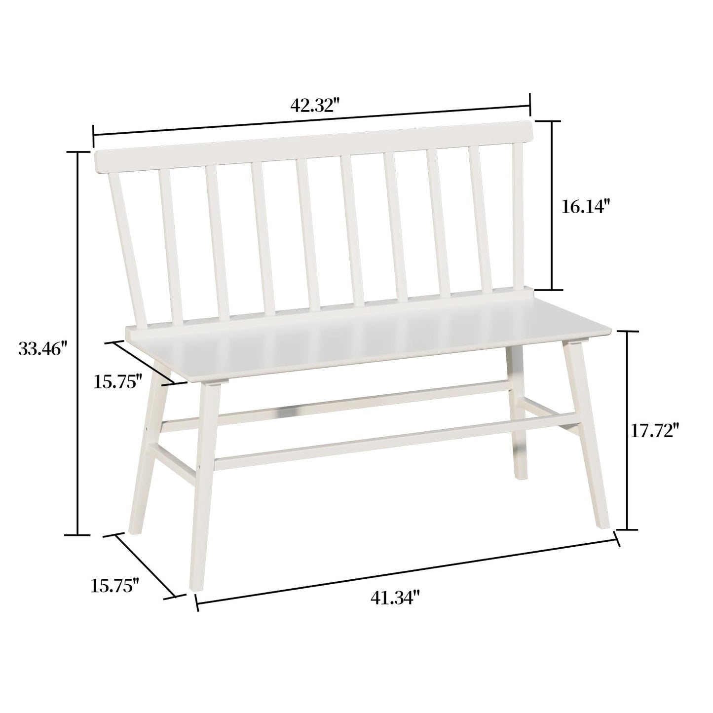 Wisuce Essentials Bamboo Dining Bench, Entryway Bench with Spindle Back Farmhouse Wood Windsor for Foyer Balcony Living Room (White)
