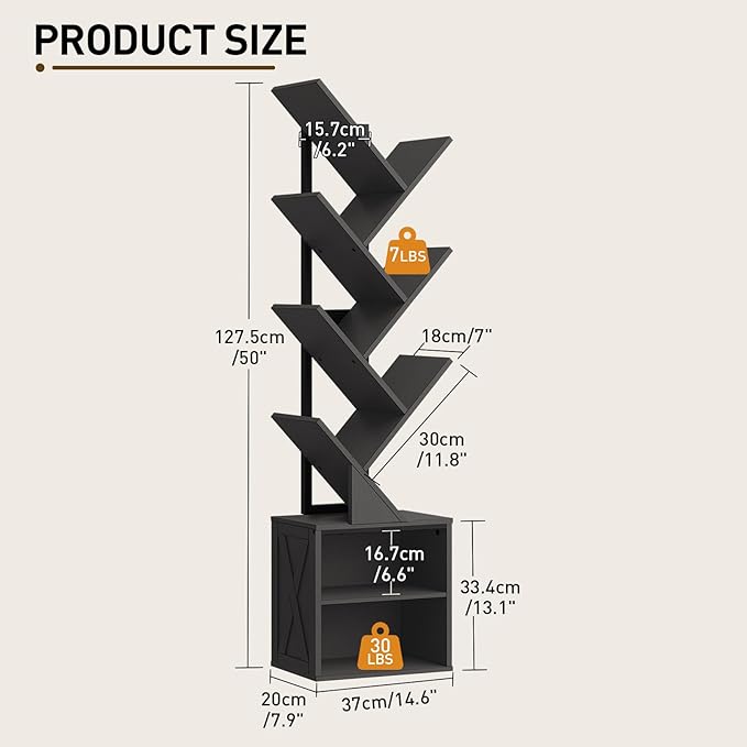 RALGEND Tree Bookshelf, 6 Tier Bookcase