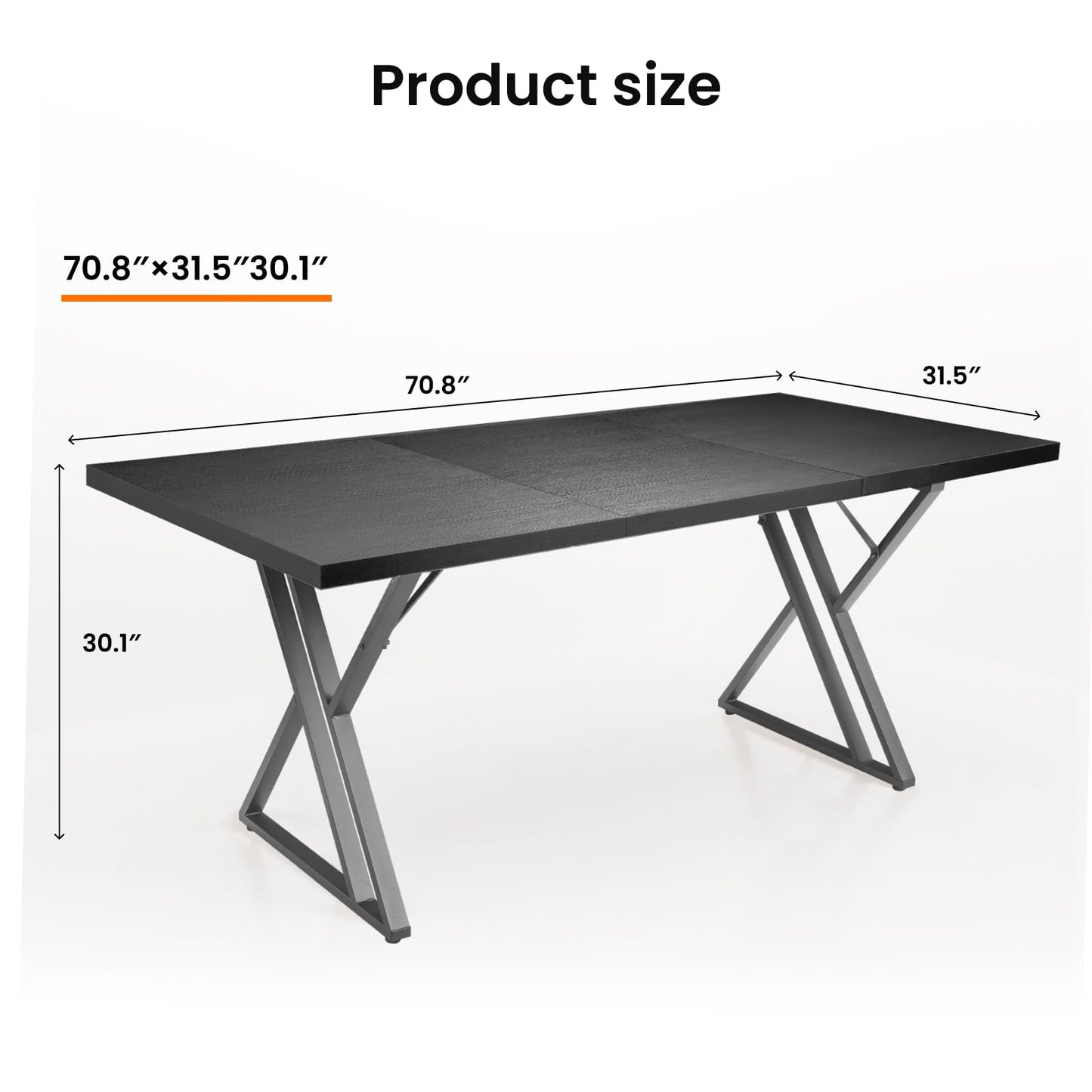Younhomedge 70.9 Inch Executive Desk, Large Office Computer Desk with Thicken Frame, Modern Simple Workstation Business Furniture for Home Office, Modern Industrial Style(Black)