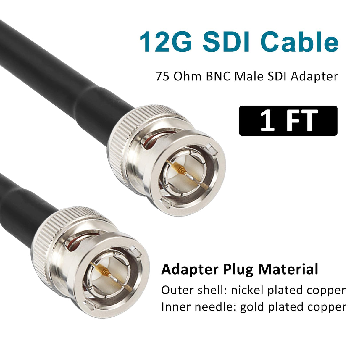 XRDS -RF 12G SDI Cable 1FT 2PCS, SDI Video Cables 3G/6G/12G 75ohm BNC Male Cable Supports HD-SDI/3G/6G-SDI/4K/8K for Video Security Camera SDI Converter