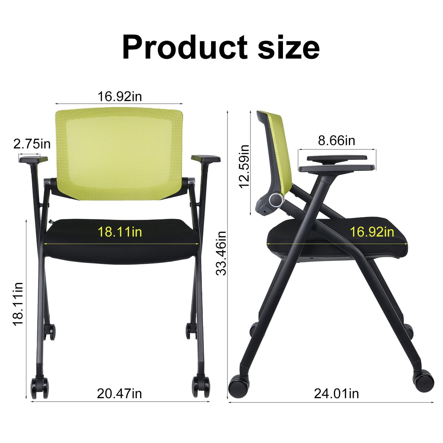 BROBRIYO Upgraded Folding Chair with Wheels and Padded, Ergonomic Mesh Back and Arms for Office, Meetings, Conferences, Receptions, Training Rooms & Folding Office Chairs