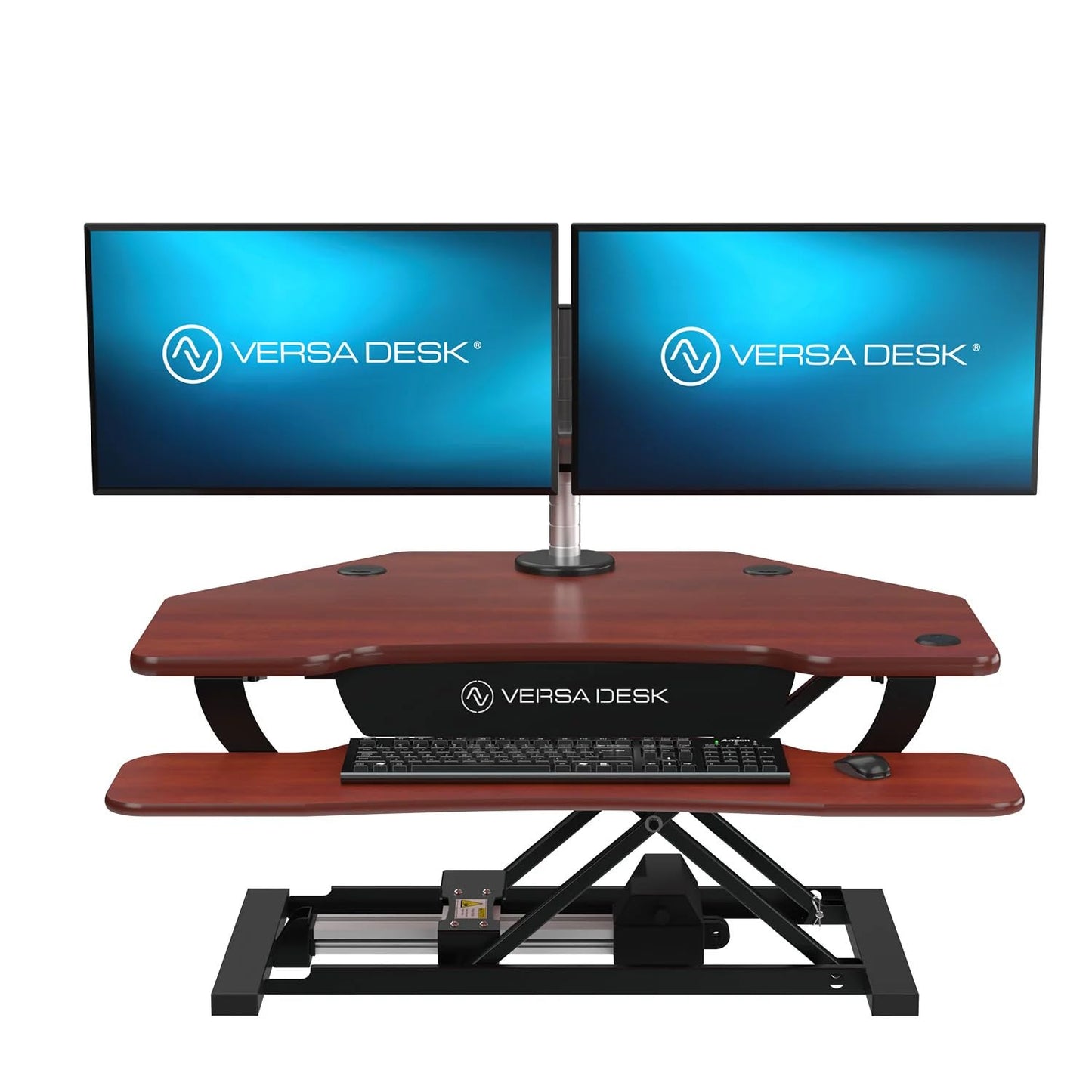 VERSADESK PowerPro 36” x 31” Corner Standing Desk Converter | 36 Inch Electric Height Adjustable Desk Riser - Sit or Stand w/programmable Controller, Keyboard Tray & USB Hub, Cherry