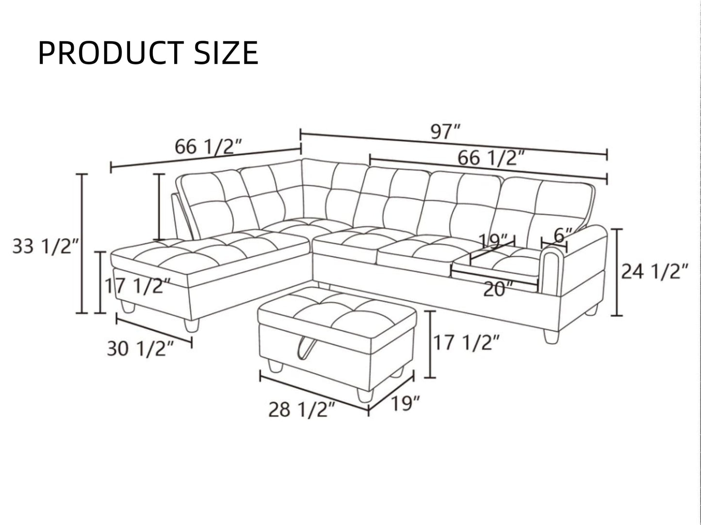 Trygoal 97" L Shaped Couches for Living Room, Sectional Couch Living Room Furniture with Storage Ottoman, Modular Sectional Sofa with Movable Chaise for Apartment Office, Brown