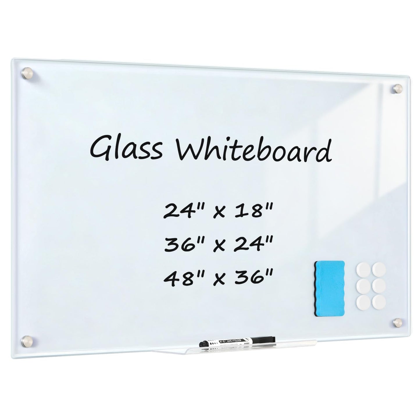 AMUSIGHT Glass Magnetic Dry Erase Board, 24" x 18" （2'x1.5'） Tempered Glass Whiteboard Wall Mounted Small White Board for Home, Office, School