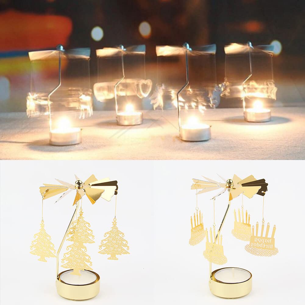 Eforcase Rotary Gold Angel Tea Lights Candle Holder - Spinning Romantic Candlestick Ornament for Wedding, Party, Christmas, Home Decoration