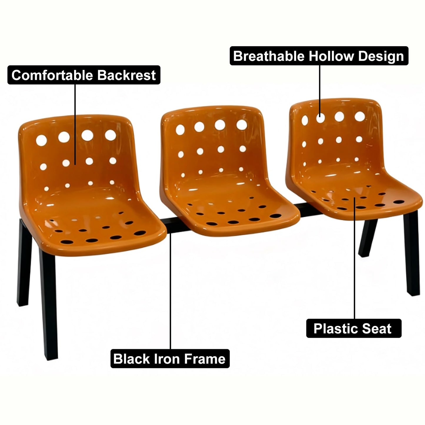 DLYZAYE Yellow Office Guest Chairs, 3-Seat Waiting Area Seating with Breathable Backrest, Stylish Reception Furniture for Salon, Barber Shop, Coffee Shop