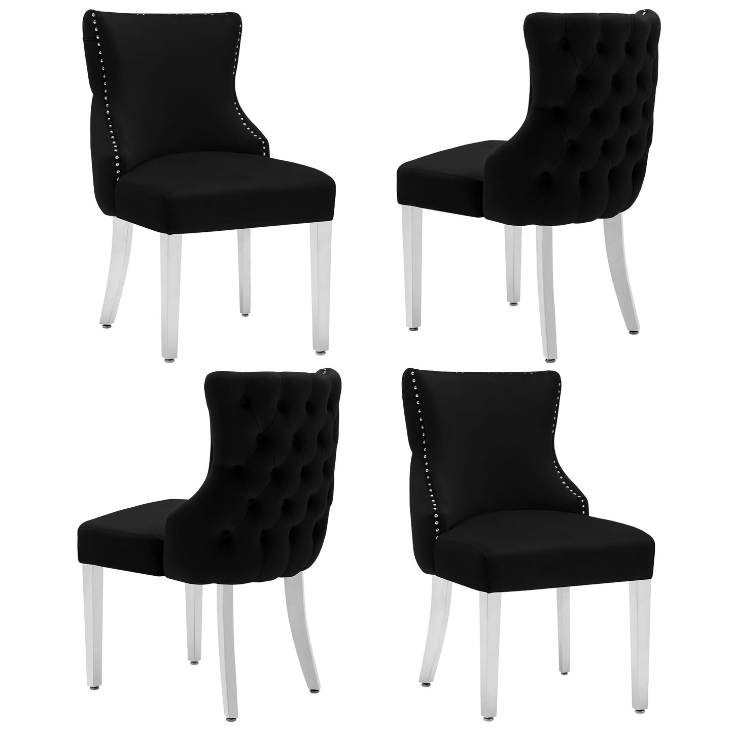 UDAX Velvet Dining Chairs Set of 4, Upholstered Tufted Backrest Sillas de Comedor, Luxurious Dining Chairs with Stainless Steel Legs, Modern Seating for Kitchen, Bedroom & Living Room