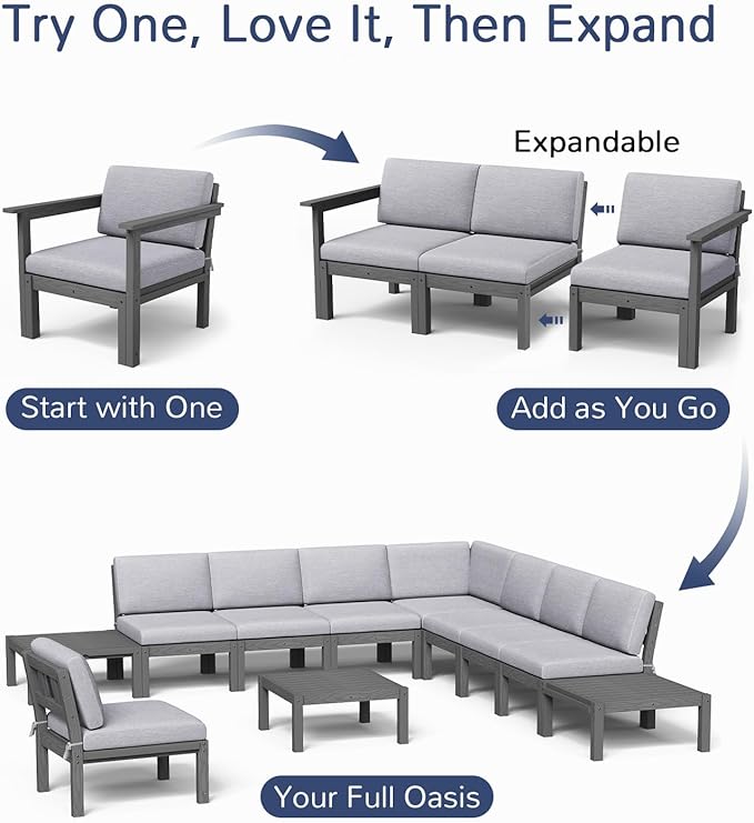 Stoog Modular L-Shaped Sectional Sofa Set, 8-Piece All-Weather Patio Furniture