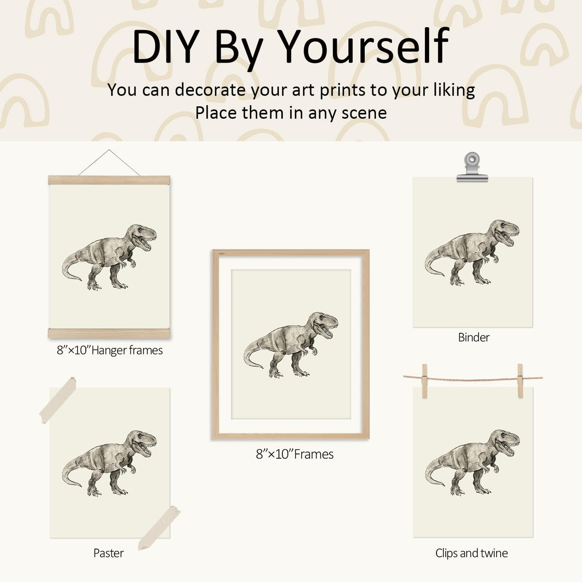 VONTP Retro Dinosaur Wall Art Decor, Long Live Boyhood, Dinosaur Nursery Decor for Boys Bedroom Living Room Dorm Toddler Decorations Teen Boy Kid Wall Decor, 8x10 Inch Set of 4 (Unframed)