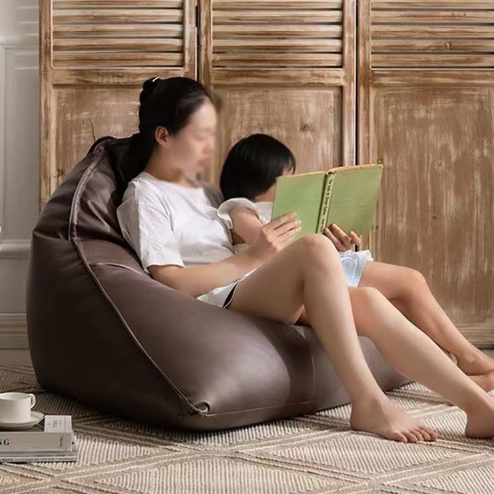 SXBCyan Big Luxury Triangle Pouf Cover Faux Leather Bean Bag Cover No Filler Floor Seat Beanbag Chair Pouf Ottoman Single Sofa Furniture (Color : Khaki, Size : Empty Pouf Cover)
