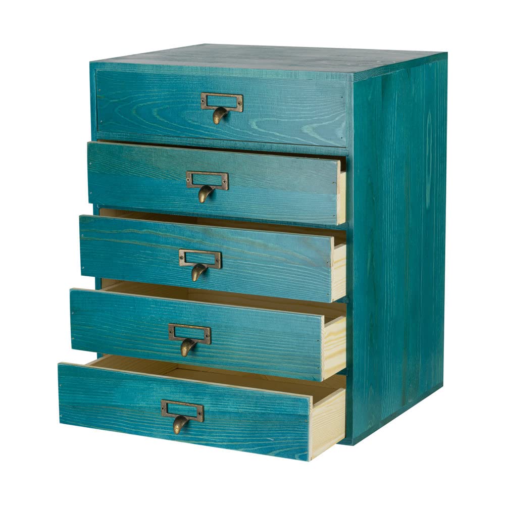GoooodGIFT Large Wooden Drawers Rustic Desk Organizers and Accessories Wooden Storage Dox with Drawer Paper Storage Drawers Wood File Organizer Library Card Catalog Cabinet Apothecary Cabinet (L-BLUE)