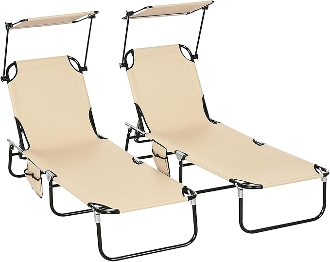 Outsunny Folding Chaise Lounge Pool Lounge Chairs Set of 2, Outdoor Sun Tanning