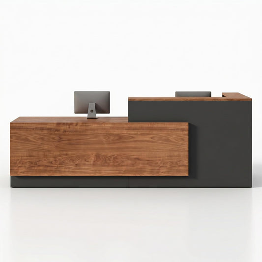 YTElantivo L-Shaped Reception Desk with Counter, 1-Inch Thick Board, Lockable Drawers & Keyboard Tray, Heavy-Duty Front Desk for Office, Salon, Hotel & Clinic