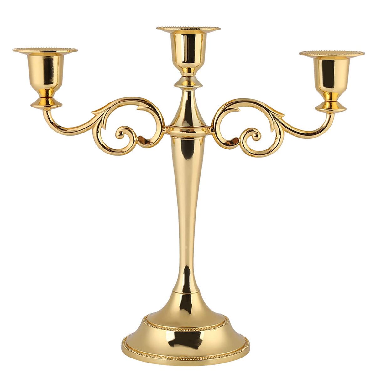 Dioche 3 Arm CandMetal Candelabra for Weddings & Home Decor | Sturdy Design, Silver Finish | Perfect Loved Ones (Gold)